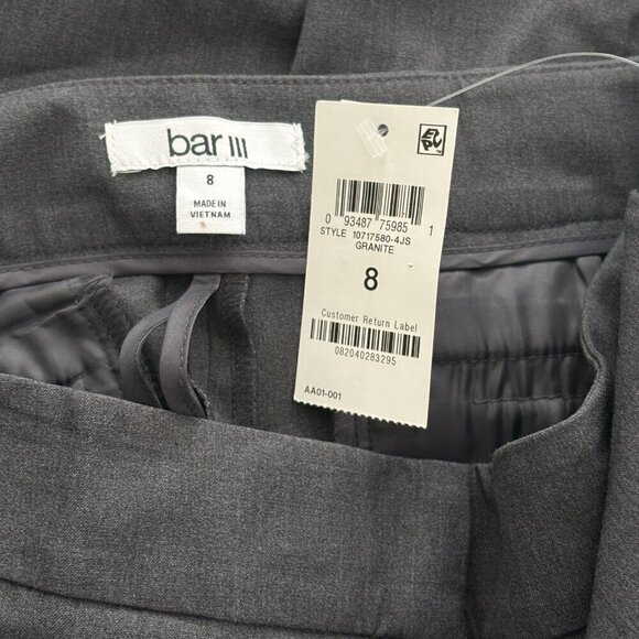 Bar III Women's Straight-Leg Charcoal Grey Pleated Dress Pants NWT - Picture 7 of 8